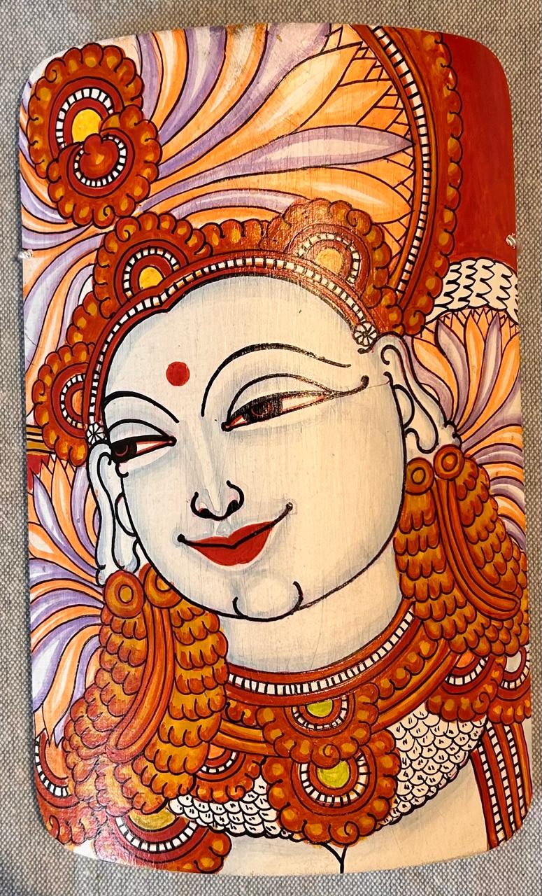 Kerela Mural Laxmi Maa Orange - Bamboo Hand Painted - Wall Decor - 7 Inch height - Image 5