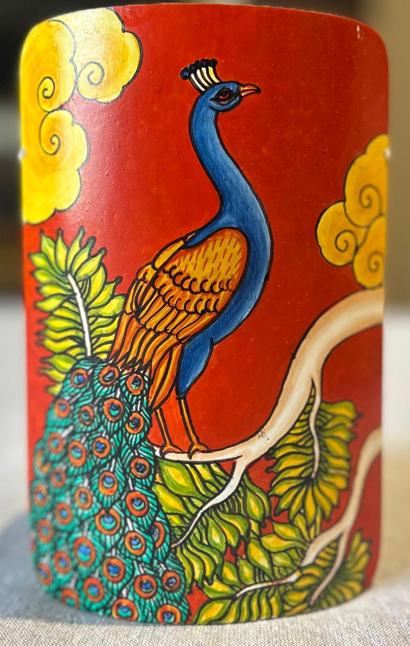 Kerela Mural Peacock - Bamboo Hand Painted - Wall Decor - 7 Inch height - Image 5