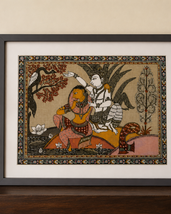 Landscape Pattachitra Art - Tussore Silk Painting - 18*14 inch - In Silk Cloth - Framed