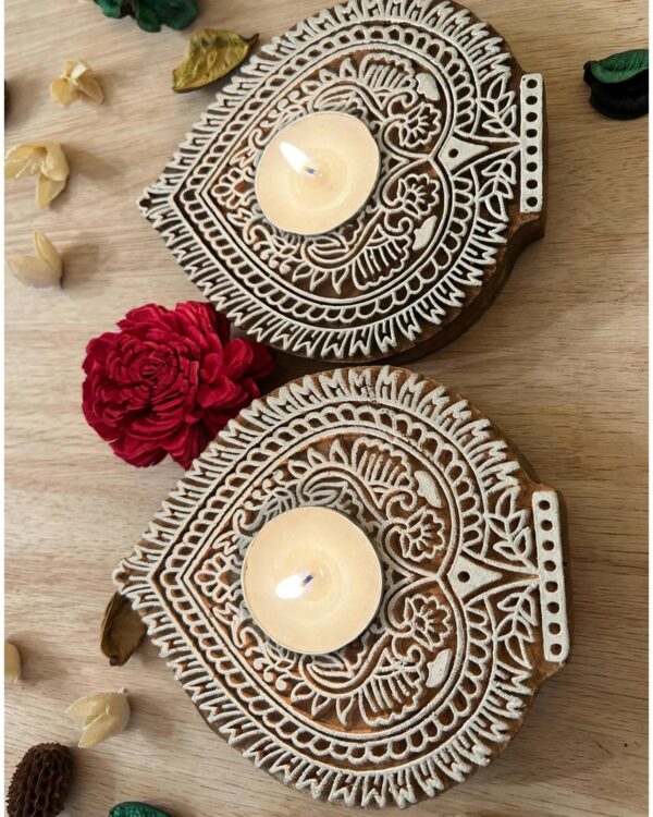 Paan - Wooden Block T-Light Candle Holders - Set of 2