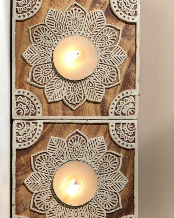 Square #3 - Wooden Block T-Light Candle Holders - Set of 2