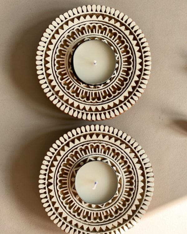Round #4 - Wooden Block T-Light Candle Holders - Set of 2