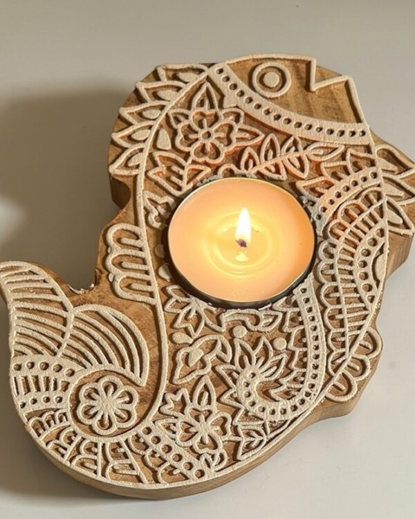 Fish - Wooden Block T-Light Candle Holders - Set of 2