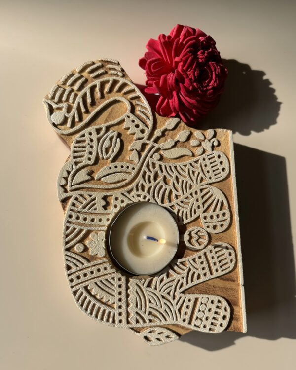 Elephant - Wooden Block T-Light Candle Holders - Set of 2