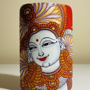 Kerela Mural Laxmi Maa Orange - Bamboo Hand Painted - Wall Decor - 7 Inch height
