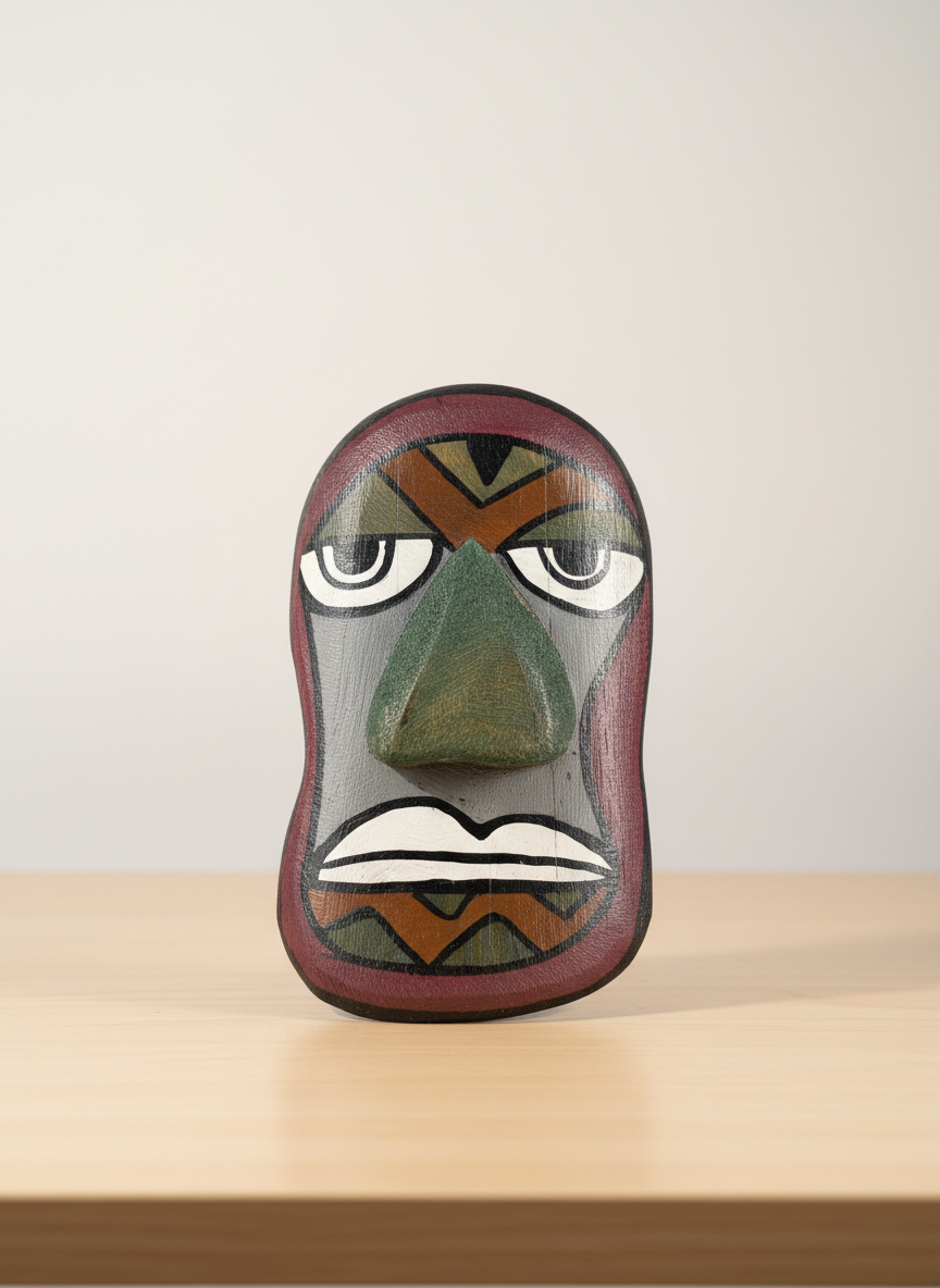 Bamboo Mask Painting #4 Hand-Painted on Bamboo (approx 4 Inches Height)