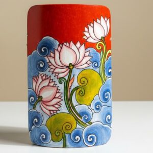 Kerela Mural Lotus - Bamboo Hand Painted - Wall Decor - 7 Inch height