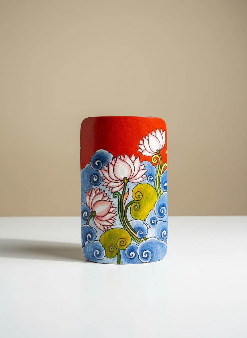 Kerela Mural Lotus - Bamboo Hand Painted - Wall Decor - 7 Inch height - Image 7