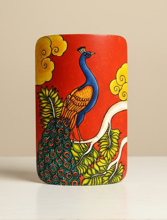Kerela Mural Peacock - Bamboo Hand Painted - Wall Decor - 7 Inch height