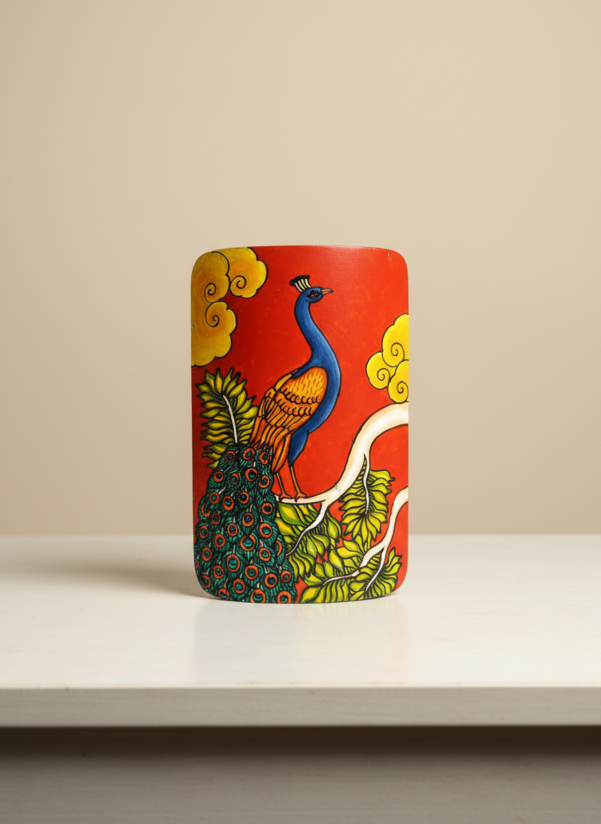 Kerela Mural Peacock - Bamboo Hand Painted - Wall Decor - 7 Inch height - Image 4