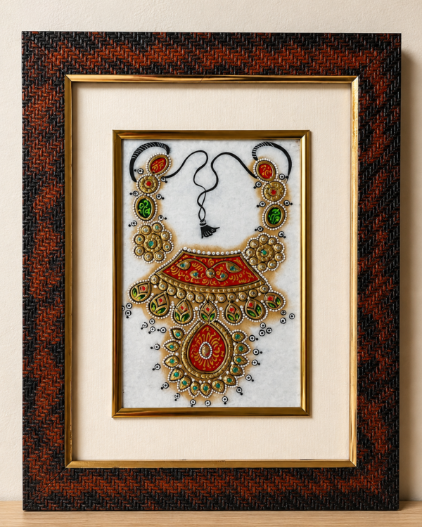 Hand Painted Jewellery Choker Design on Marble Plate - Decorative Painting with Frame