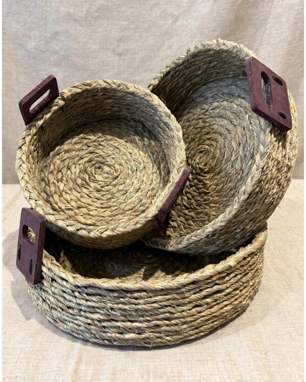 Natural - Sabai Grass Round Basket Fruit Trays - set of 3 (12", 10", 8" Diameter)