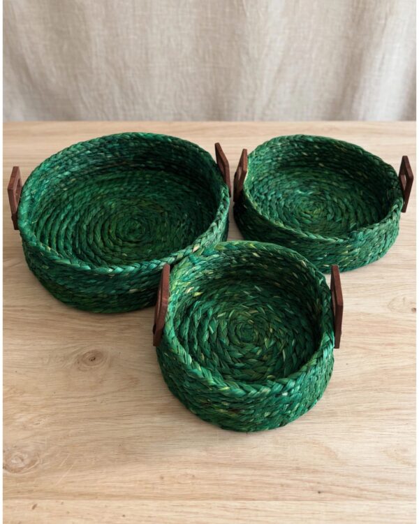 Green - Sabai Grass Round Basket Fruit Trays - set of 3 (12", 10", 8" Diameter)