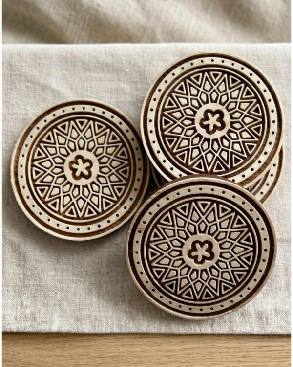 Round Mandala Wooden Block Coasters – Set of 4
