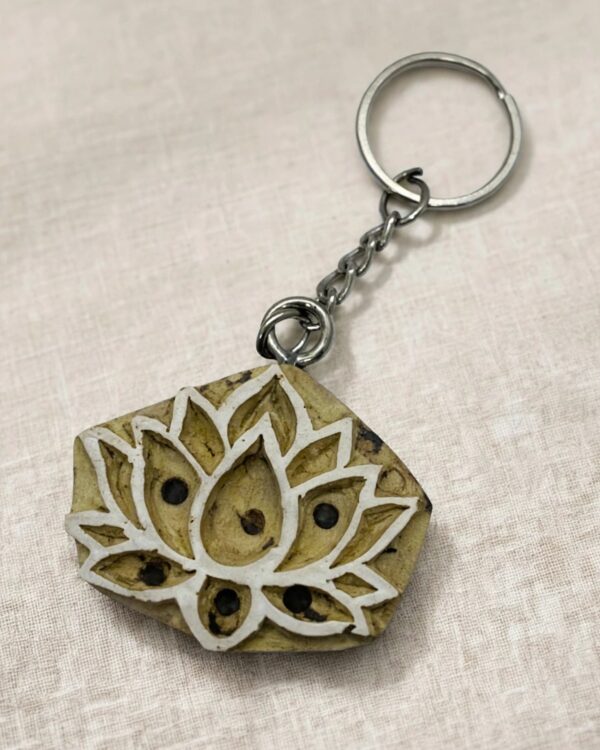 Lotus - Wooden Block Key Chain