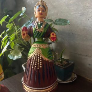 Bharatanatyam Tanjore Dancing Doll - Green Top & Brown Bottom (Paper Mache)