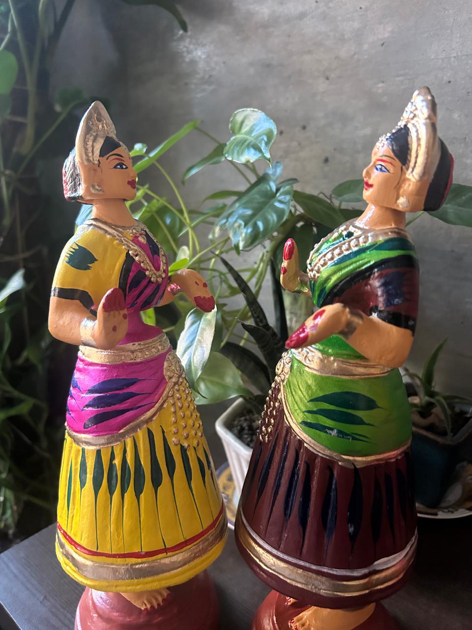 Bharatanatyam Tanjore Dancing Doll - Green Top & Brown Bottom (Paper Mache) - Image 4