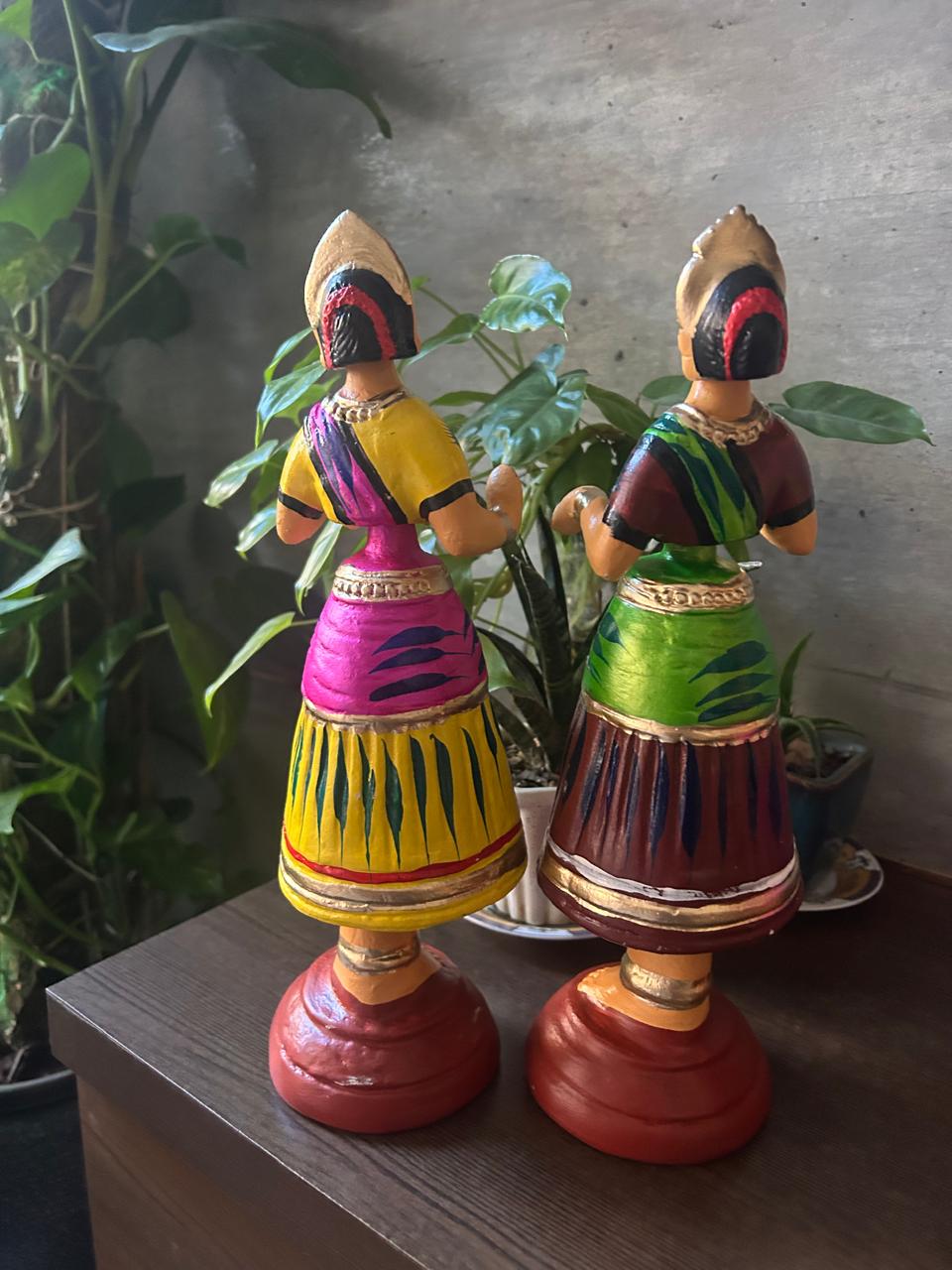 Bharatanatyam Tanjore Dancing Doll - Green Top & Brown Bottom (Paper Mache) - Image 3