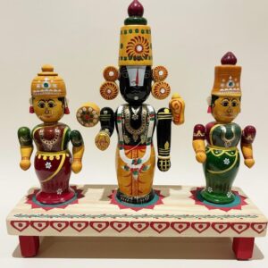 Chinnapatna Standing Balaji, Laxmiji and Bhoo devi Idol - Wooden Figurine Set of 3