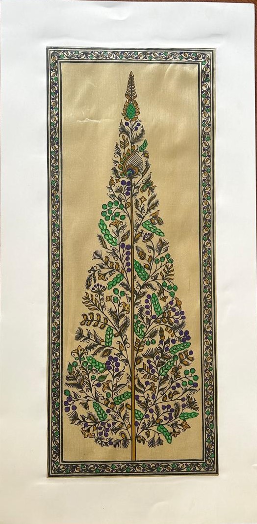 Tree of Life #41 - Pattachitra Art - Tussore Silk Painting - 6*16 inch - In Silk Cloth - Unframed - Image 2