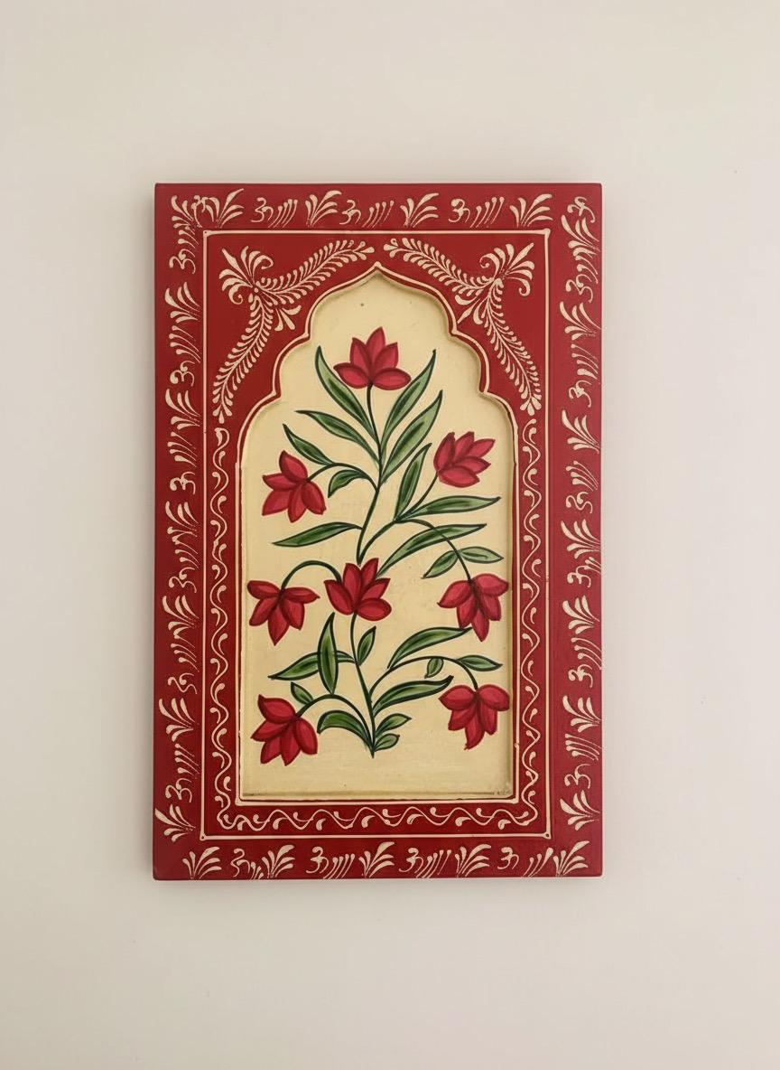 Handpainted Floral in red - Wooden Wall Frame (8inch * 12 inch)