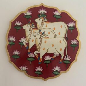 Handpainted Cow Pichwai - Maroon Wall Art Plate (10 Inch)