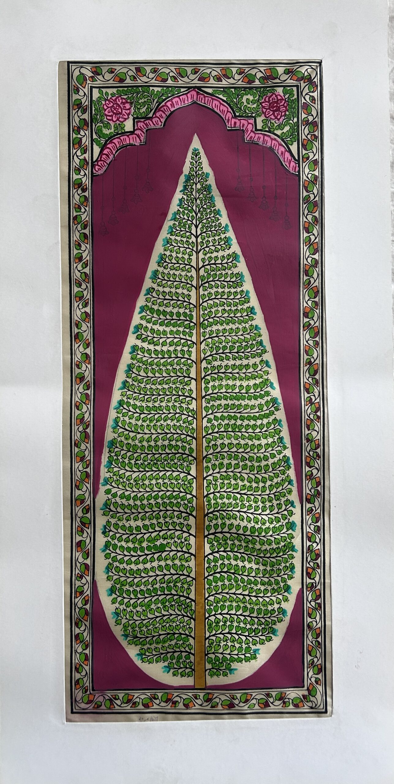 Tree of Life #40 - Pattachitra Art - Tussore Silk Painting - 6*16 inch - In Silk Cloth - Unframed