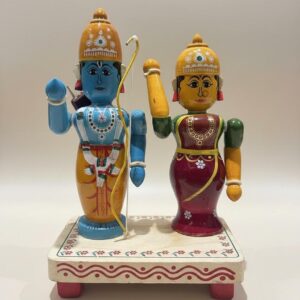 Chinnapatna Standing Ramji and Sita Ji Idol - Wooden Figurine (7 Inch tall)
