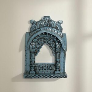Handpainted Distress Blue - Carved Wooden Jharokha (27 Inch)