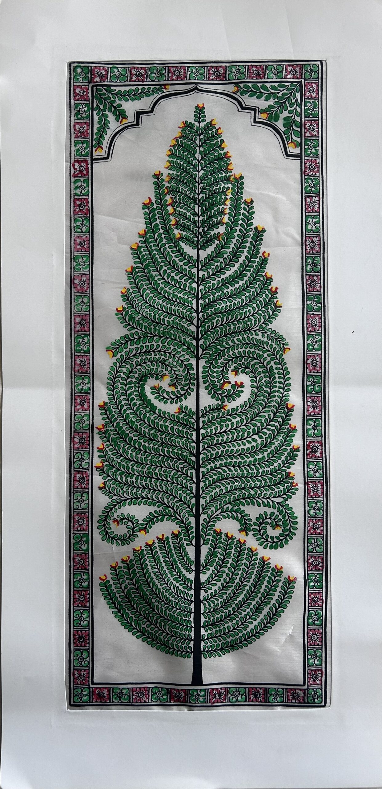Tree of Life #37 - Pattachitra Art - Tussore Silk Painting - 6*16 inch - In Silk Cloth - Unframed