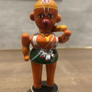Chinnapatna Standing Hanuman Ji Idol - Small Orange Wooden Figurine (6 Inch)