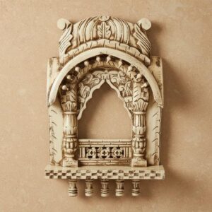 Handpainted Distress Beige - Carved Wooden Jharokha (27 Inch)