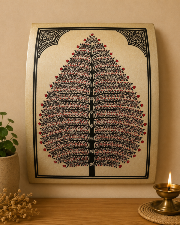 Tree of Life - Pattachitra Art - Tussore Silk Painting - 6*8 inch - In Silk Cloth - Unframed