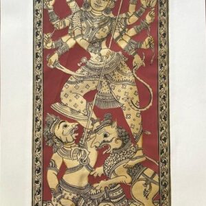 Maa Durga Pattachitra Art - Tussore Silk Painting - 6*16 inch - Unframed - In Silk Cloth only
