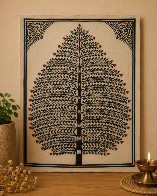 Tree of Life - Pattachitra Art - Tussore Silk Painting - 6*8 inch - In Silk Cloth - Unframed