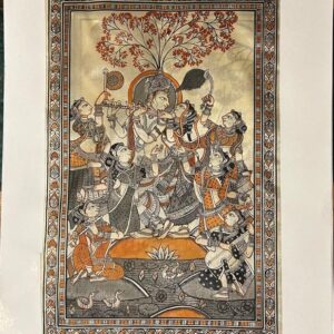 Radha Krishna Pattachitra Art - Tussore Silk Painting - In Silk Cloth - Unframed - 12" * 14"