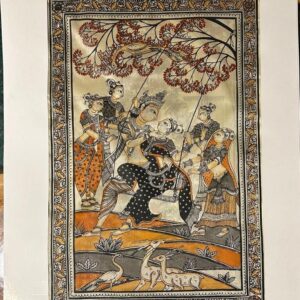 Radha Krishna Pattachitra Art - Tussore Silk Painting - In Silk Cloth - Unframed - 12" * 14"