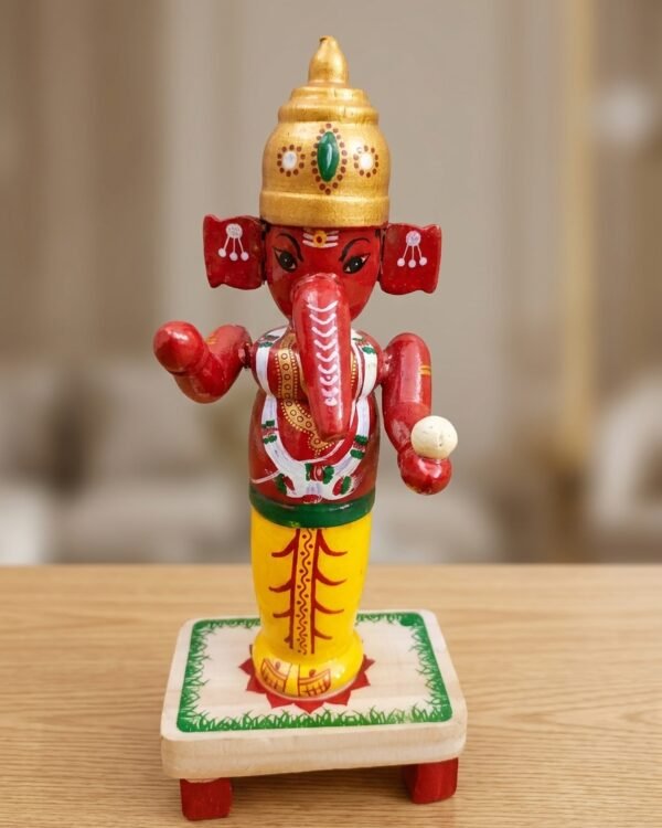 Chinnapatna Standing Ganesh Ji Idol - Wooden Figurine (9 Inch tall)
