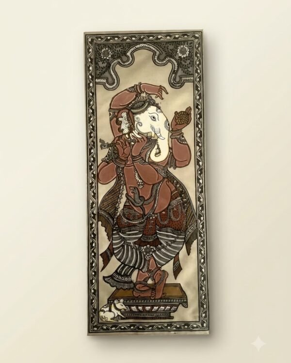 Ganesh Side Face Pattachitra Art (Brown) - Tussore Silk Painting - 6*16 inch - In Silk Cloth - Unframed