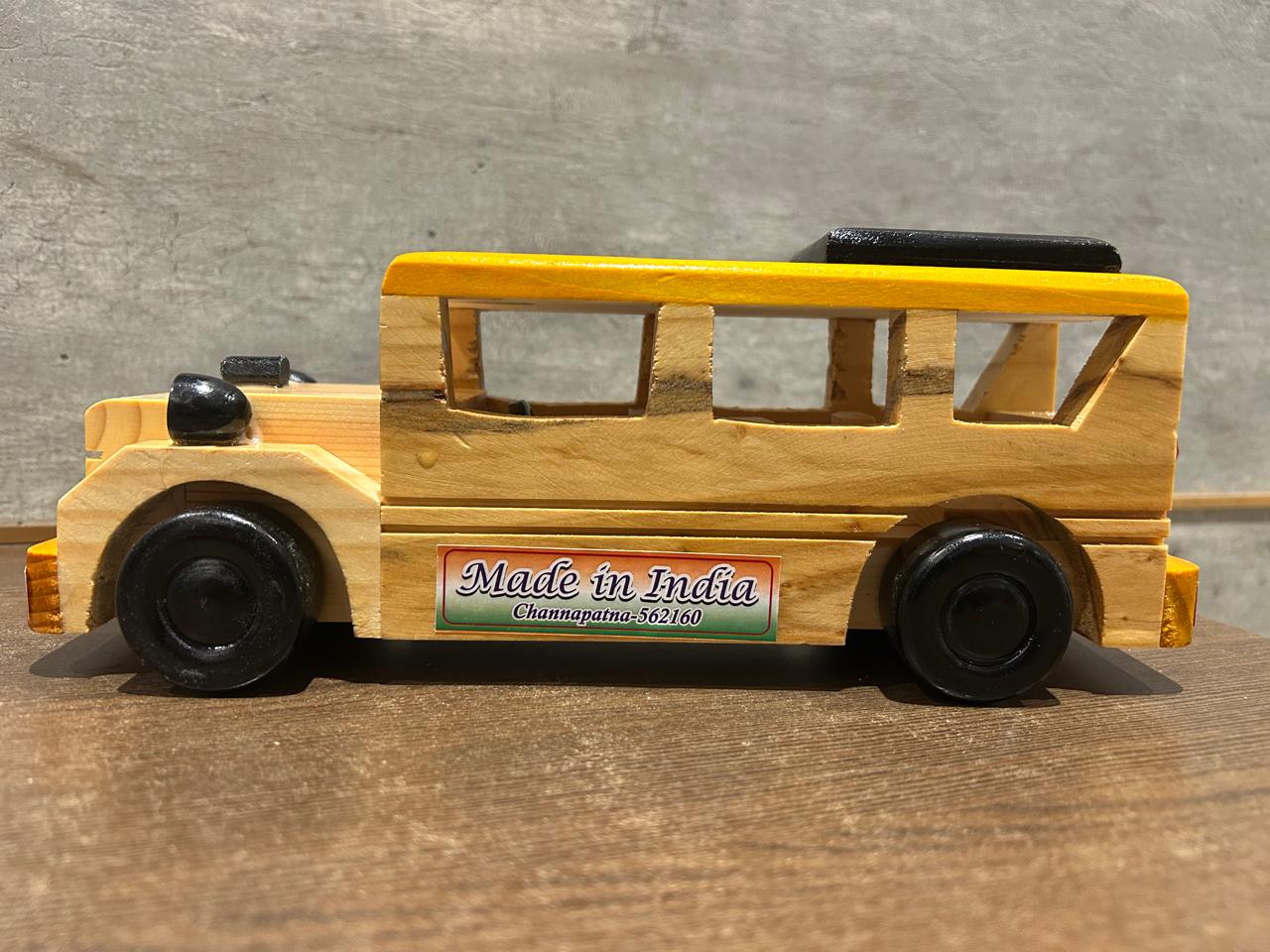 Channapatna Toy School Bus ? Wooden (6 Inch Length, 5 Inch Height)