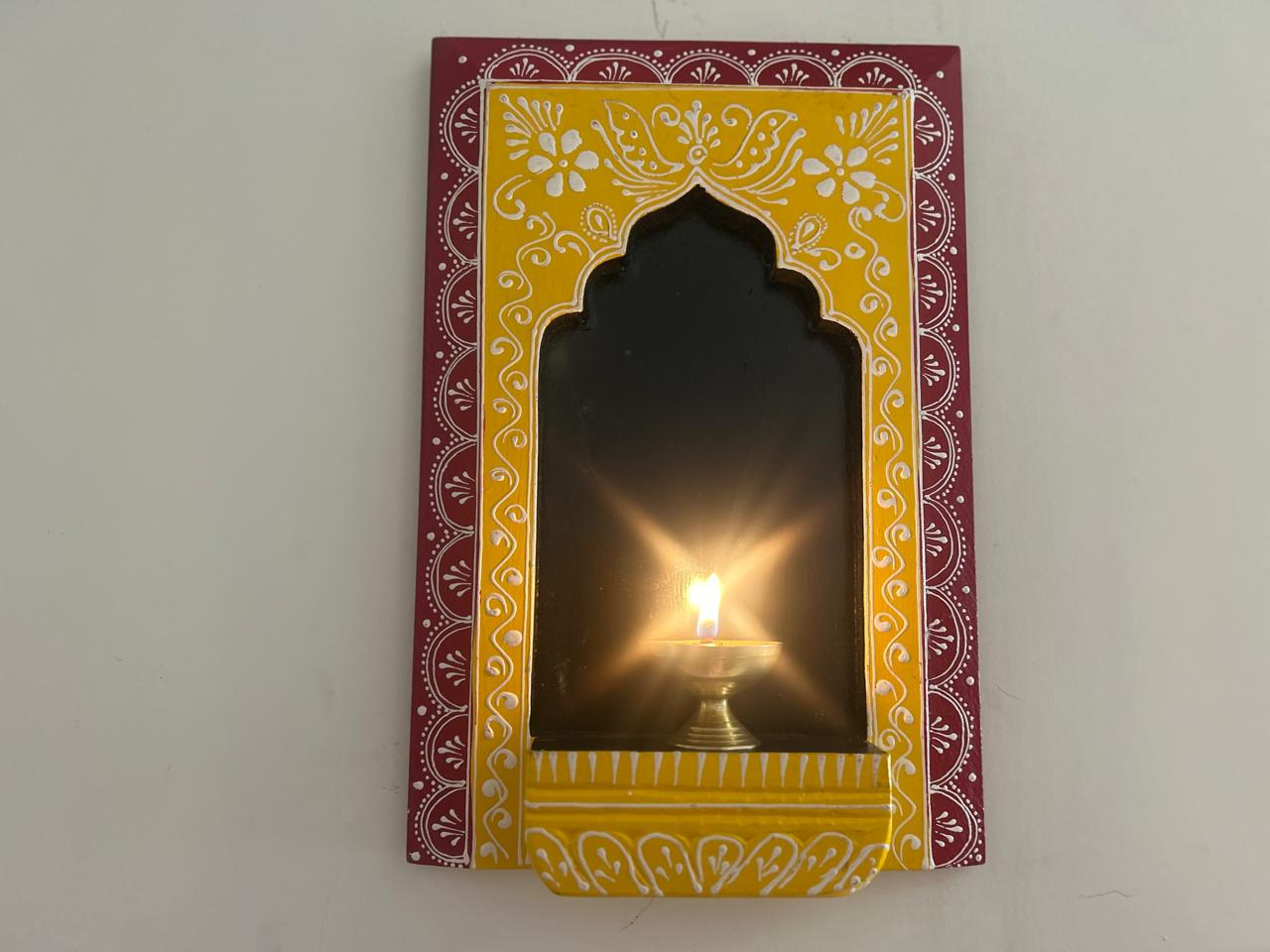 Handpainted Yellow and Red - Wooden Wall Frame Bracket (8inch * 12 inch)