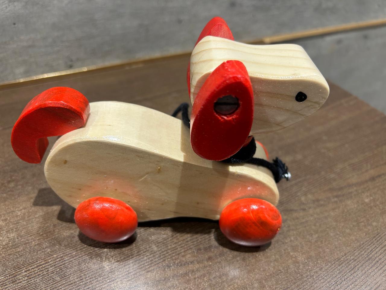 Channapatna Pull Toy Dog ? Natural Colour Wooden (6 Inch Length, 4.5 Inch Height)