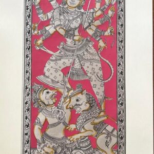 Maa Durga Pattachitra Art - Tussore Silk Painting - 6*16 inch - Unframed - In Silk Cloth only