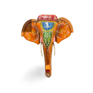 Handpainted Orange Wooden Elephant Face - Wall Art (15 inch)