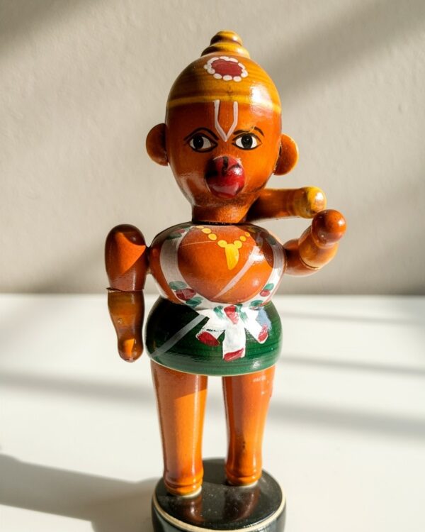 Chinnapatna Standing Hanuman Ji Idol - Small Orange Wooden Figurine (6 Inch)