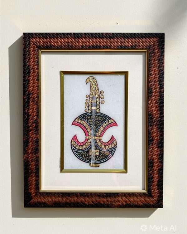 Hand Painted Artistic Musical Instrument Design on Marble Plate 2- Painting with Frame