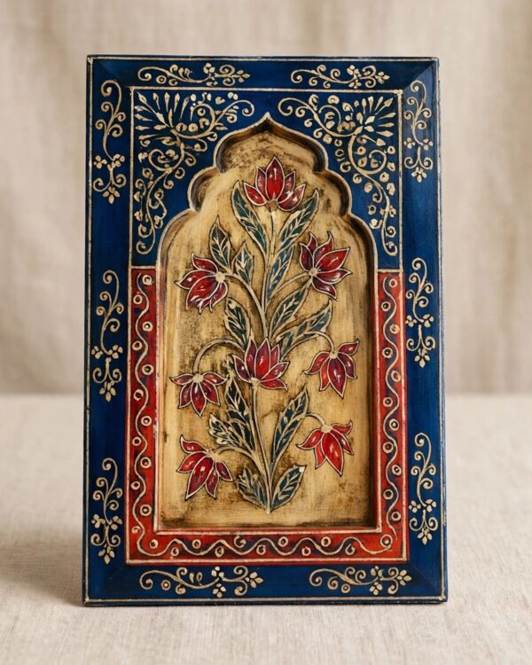 Handpainted Floral in antique blue - Wooden Wall Frame (8inch * 12 inch)