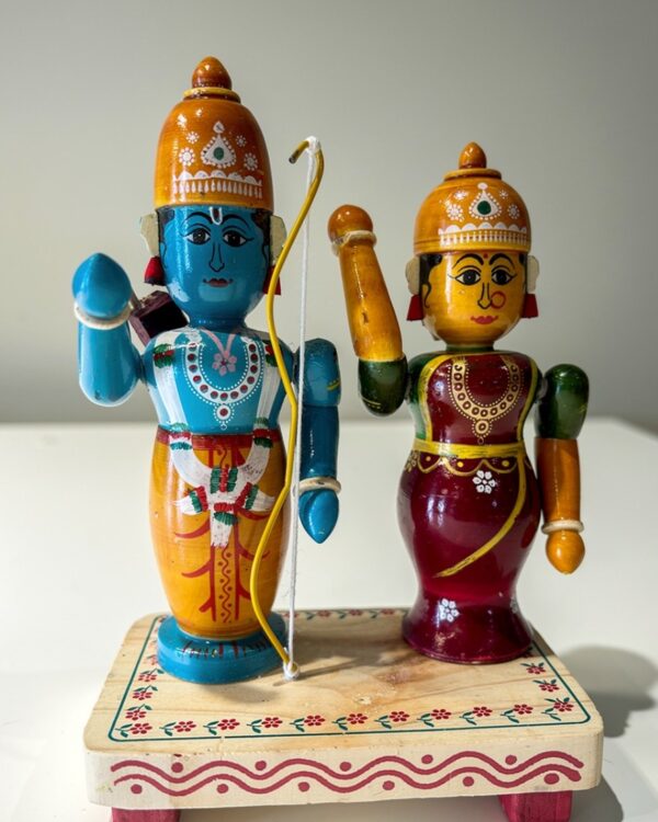 Chinnapatna Standing Ramji and Sita Ji Idol - Wooden Figurine (7 Inch tall)