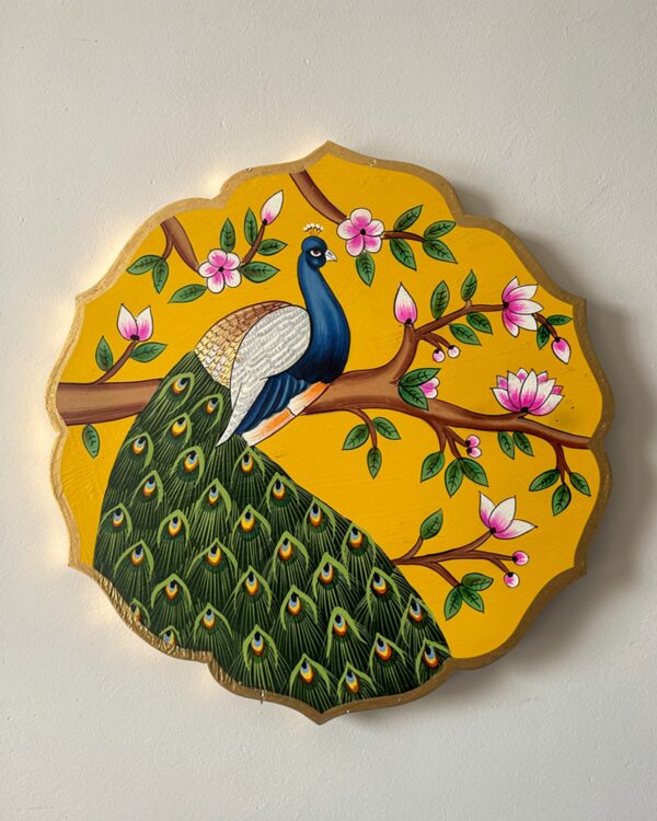 Handpainted Peacock - Yellow Wall Art Plate (10 Inch)