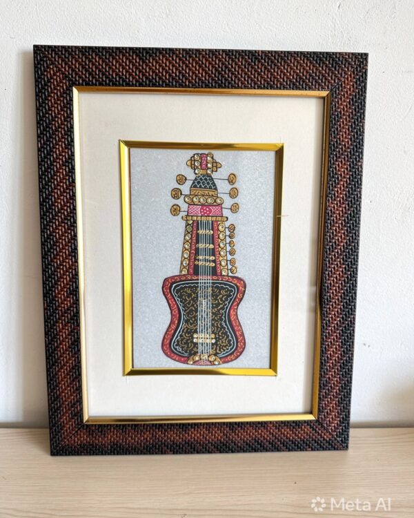 Hand Painted Artistic Musical Instrument Design on Marble Plate - Painting with Frame